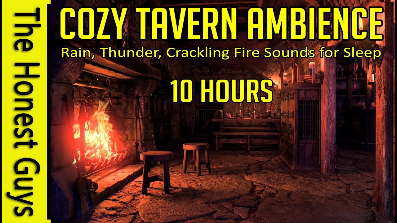 Cozy Medieval Tavern: Rain, Thunder, Crackling Fire Sounds for Sleep (10 Hours)